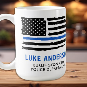 Thin Blue Line Modern Personalised Police Officer Coffee Mug