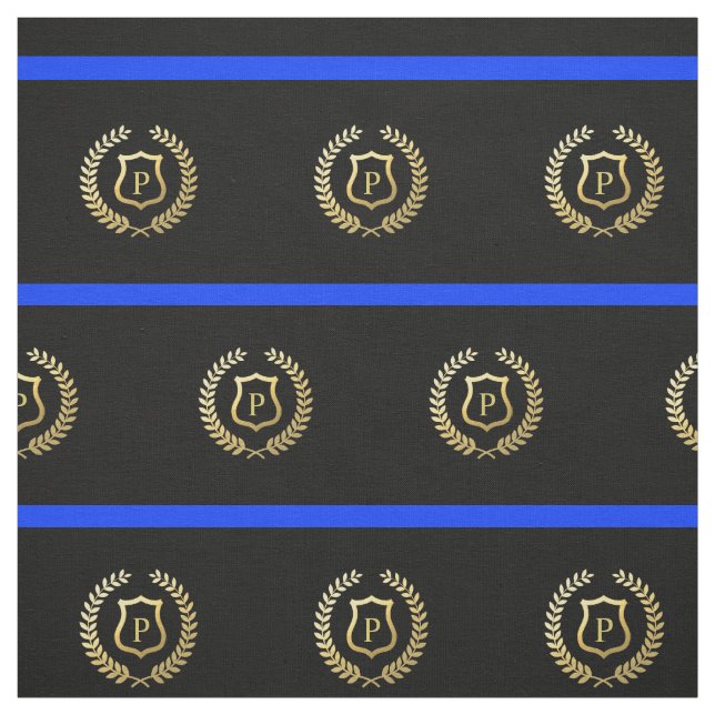 Thin Blue Line Monogram Faux Gold Foil Shield Fabric (Swatch)