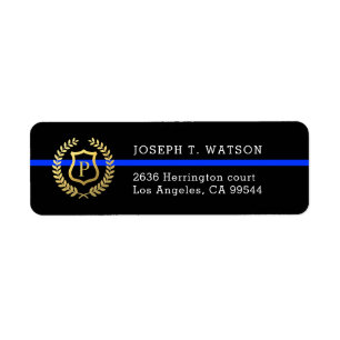 Thin Blue Line Monogram Faux Gold Shield Address