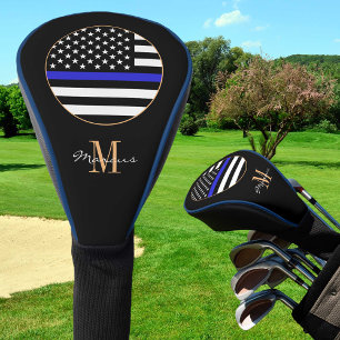 Thin Blue Line Monogrammed & Golf USA flag Golf Head Cover
