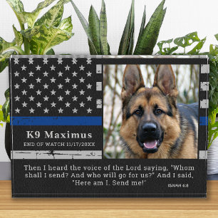 Thin Blue Line Officer K9 Police Dog Memorial Photo Block