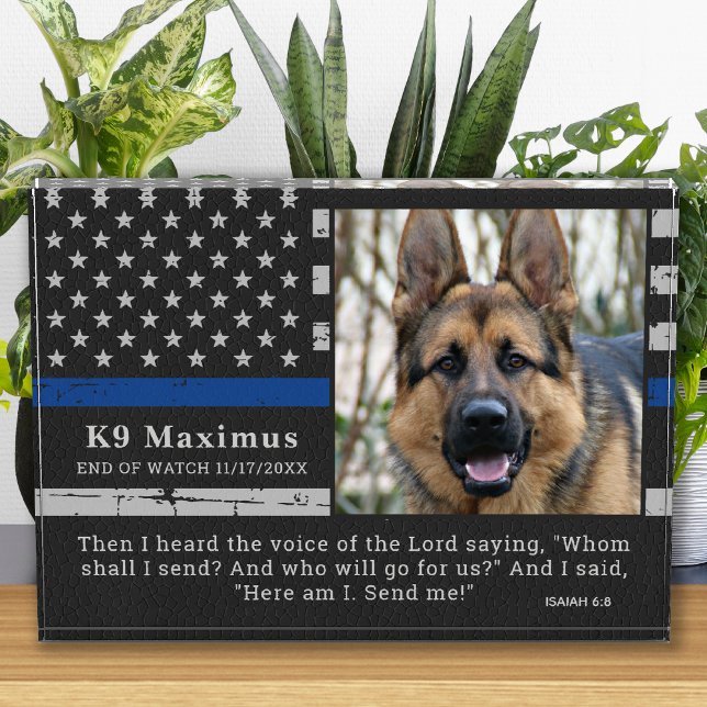 Thin Blue Line Officer K9 Police Dog Memorial Photo Block (Creator Uploaded)