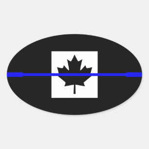 Thin Blue Line on Canadian Flag Decor Oval Sticker