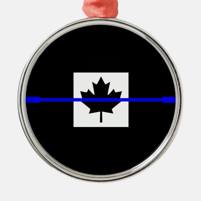 Thin Blue Line on Canadian Flag Design Metal Tree Decoration (Front)