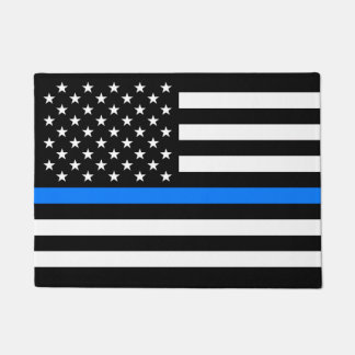 "THIN BLUE LINE on FLAG" Doormat