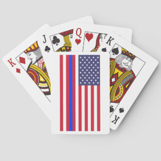 "THIN BLUE LINE on FLAG" Playing Cards