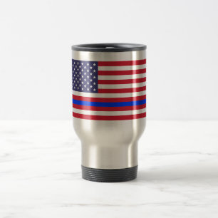 "THIN BLUE LINE on FLAG" Travel Mug