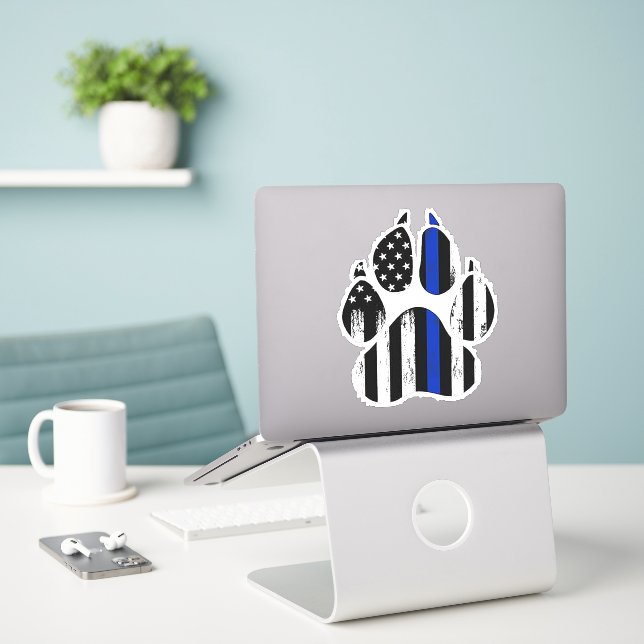 Thin Blue Line Paw Print (Laptop On Desk)
