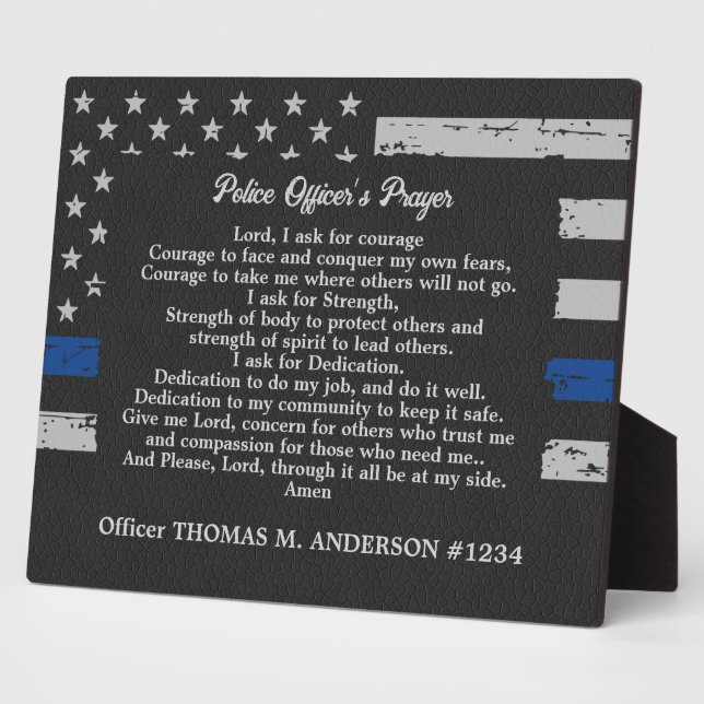 Thin Blue Line Personalise Police Officer's Prayer Plaque (Side)