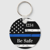 Thin Blue Line Personalised Badge Number Police Ke Key Ring (Front)