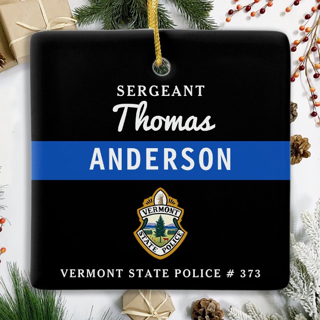 Thin Blue Line Personalised Logo Police Officer Ceramic Ornament (Creator Uploaded)