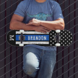 Thin Blue Line Personalised Patriotic Flag Police  Skateboard<br><div class="desc">Thin Blue Line Skateboard - American flag in Police Flag colours, distressed design . Personalise this police skateboard with monogram initial. This personalised police skateboard deck is perfect for police and law enforcement family , police graduation and police officer retirement gifts. COPYRIGHT © 2020 Judy Burrows, Black Dog Art -...</div>