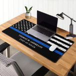 Thin Blue Line Personalised Police Officer Desk Mat<br><div class="desc">Thin Blue Line Police Desk Mat - American flag in Police Flag colours, vintage black and blue design . Personalise with police officers name. This personalised police officer desk mat is perfect for police departments and law enforcement officers. COPYRIGHT © 2023 Judy Burrows, Black Dog Art - All Rights Reserved....</div>