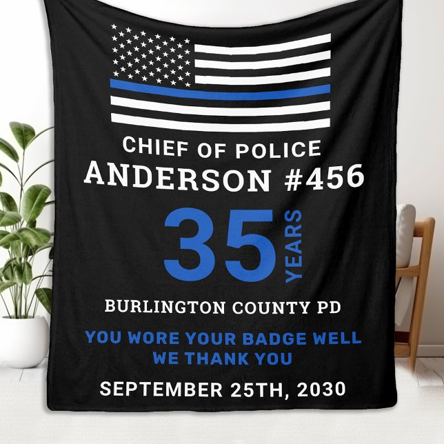 Thin Blue Line Personalised Police Retirement Fleece Blanket (Creator Uploaded)