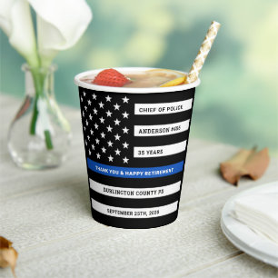 Thin Blue Line Personalised Police Retirement Paper Cups