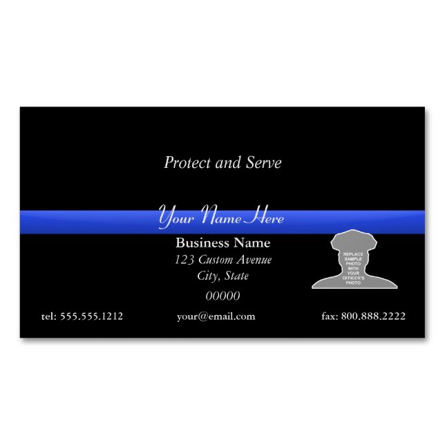 Thin Blue Line Photo Business Card Magnet (Front)