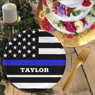 Thin Blue Line plate, USA personalised police flag Paper Plate