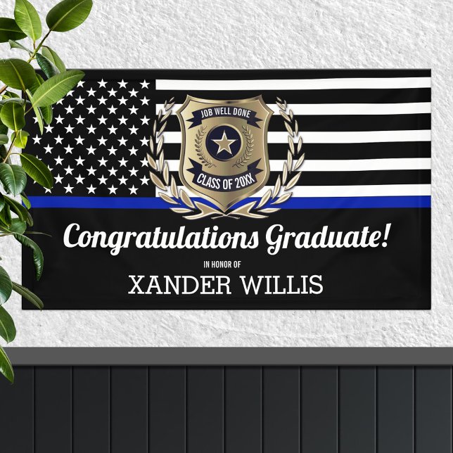Thin Blue Line Police Academy Graduation Party Banner (Creator Uploaded)