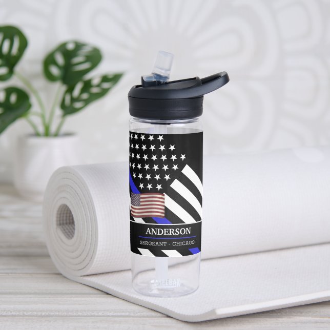 Thin Blue Line, Police, American Flag, Custom Water Bottle (Yoga)