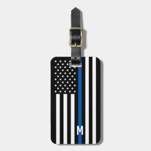 Thin Blue Line Police American Flag Monogram Luggage Tag