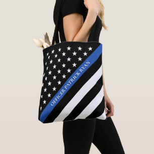 Thin Blue Line Police American Flag Monogram Tote Bag