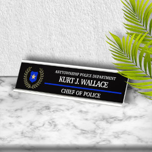 Thin Blue Line Police Badge Desk Name Plate