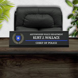 Thin Blue Line Police Badge Desk Name Plate