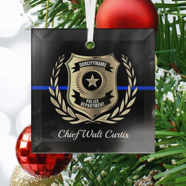 Thin Blue Line Police Badge Personalised Ornament (Creator Uploaded)
