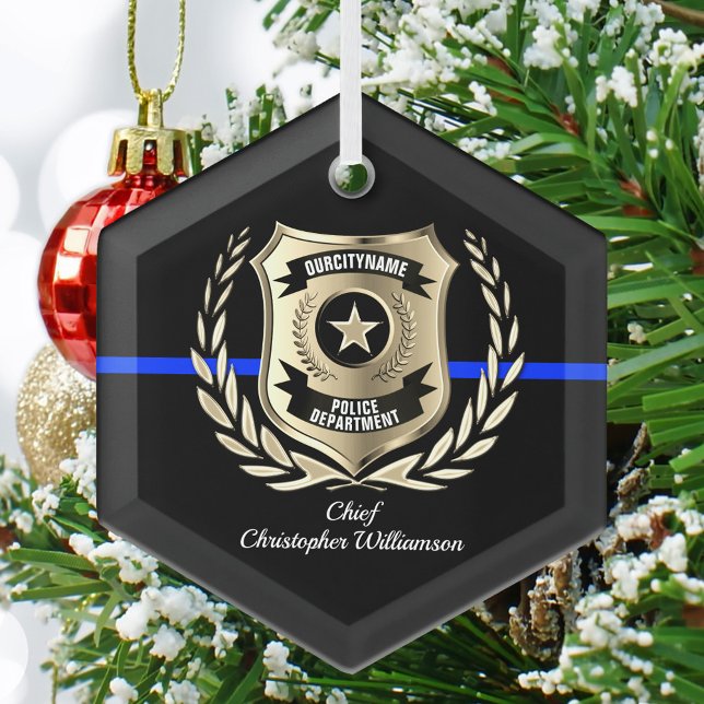 Thin Blue Line Police Badge Personalised Ornament (Creator Uploaded)