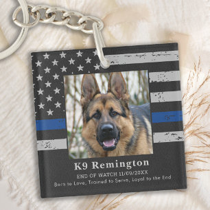 Thin Blue Line Police Dog Memorial Key Ring