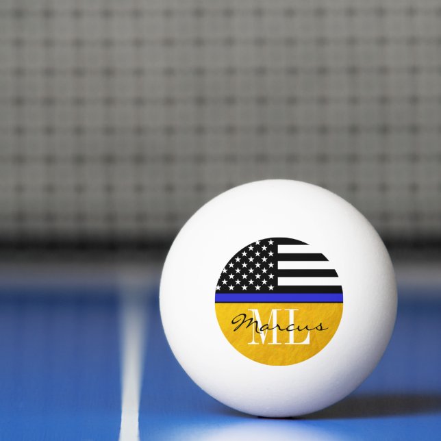 Thin Blue Line & Police flag Monogrammed / Golden Ping Pong Ball (Net)
