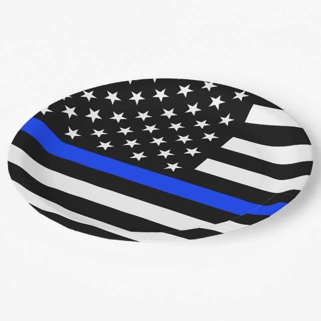 Thin Blue Line Police Flag Paper Plate (Angled)