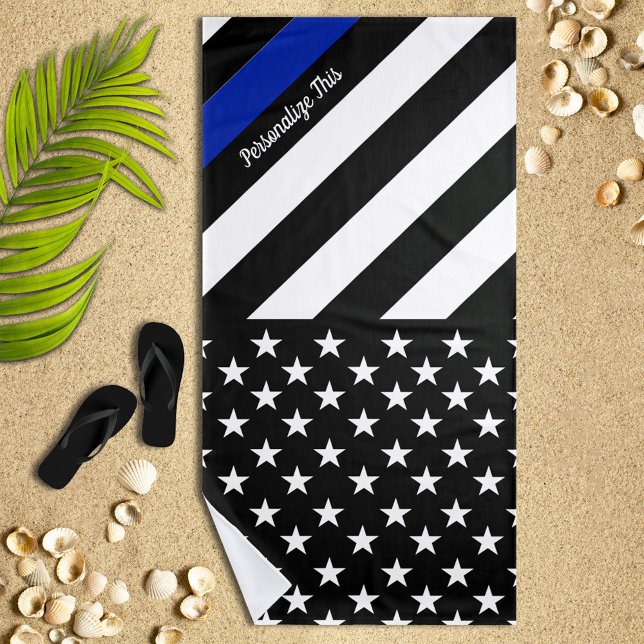 Thin Blue Line Police Flag Personalised Beach Towel (Creator Uploaded)