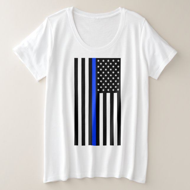 Thin Blue Line Police Flag Plus Size T-Shirt (Design Front)