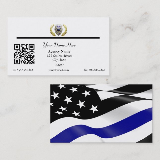 Thin Blue Line Police Flag QR Code Business Busine Card (Front/Back)