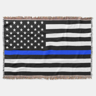 Thin Blue Line Police Flag Throw Blanket