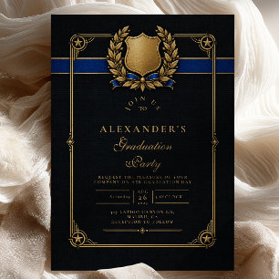 Thin Blue Line Police Graduation Black Gold Invitation
