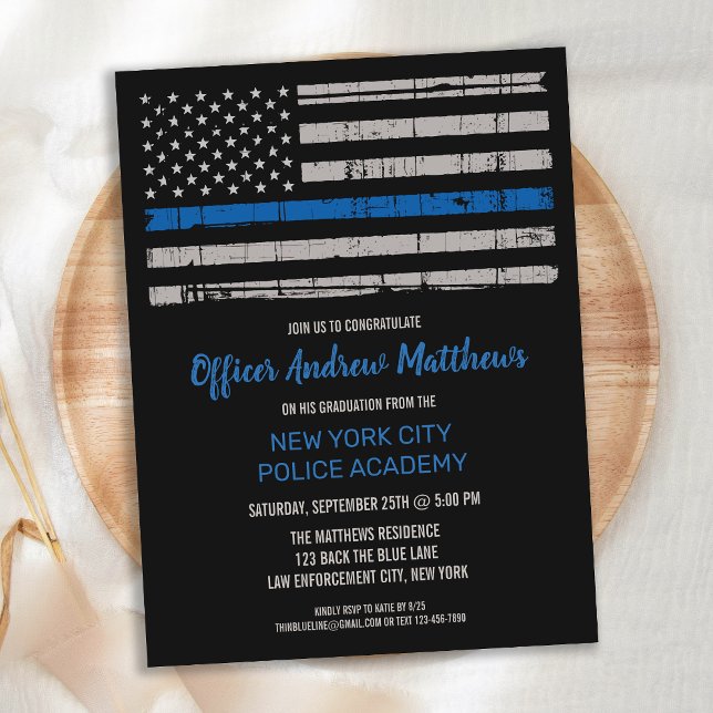 Thin Blue Line Police Law Enforcement Graduation Invitation Postcard (Creator Uploaded)