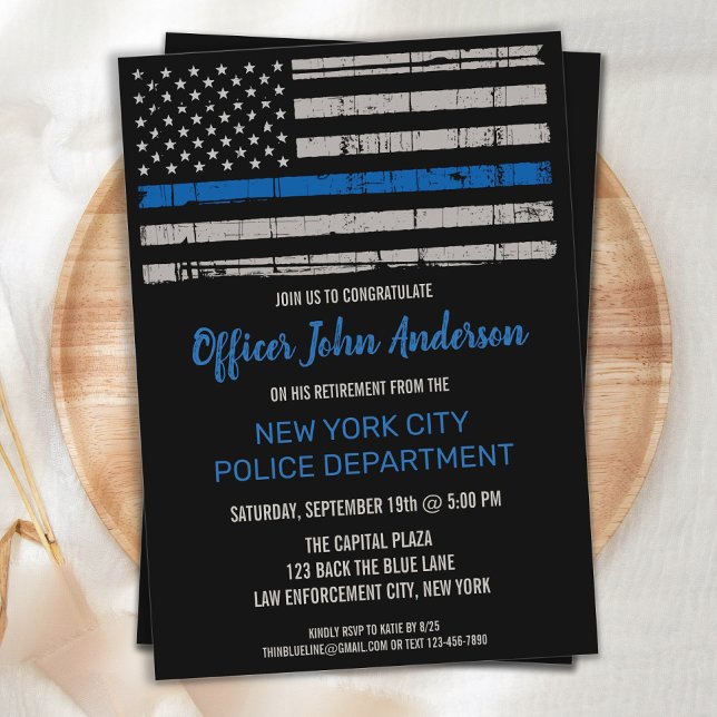 Thin Blue Line Police Law Enforcement Retirement Invitation (Creator Uploaded)