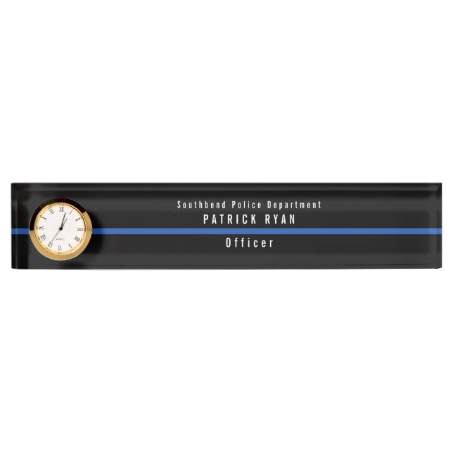 Thin Blue Line Police Monogram Clock Nameplate (Front)