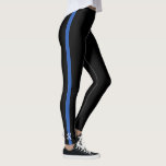 Thin Blue Line Police Monogram Initial Leggings<br><div class="desc">These thin blue line leggings feature a vertical thin blue line on the outside of the leg accented by a script monogram in white typography which you may personalise or delete. Perfect for police officers their wives or to show your support of them. Designed by artist ©Susan Coffey.</div>