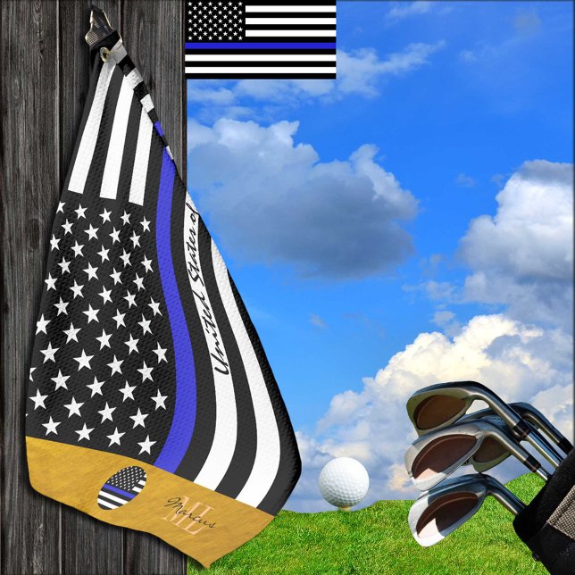 Thin Blue Line & Police, Monogrammed American flag Golf Towel (Creator Uploaded)