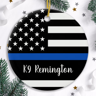 Thin Blue Line - Police Officer - American Flag Ceramic Tree Decoration