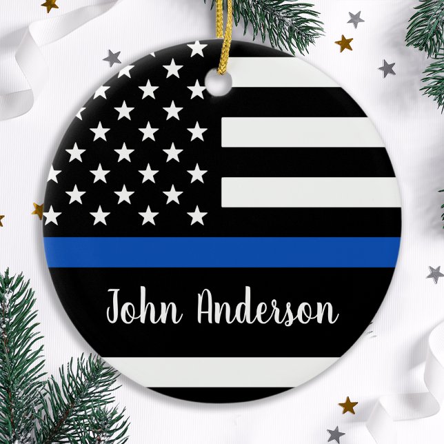 Thin Blue Line - Police Officer - American Flag Ceramic Tree Decoration (Creator Uploaded)
