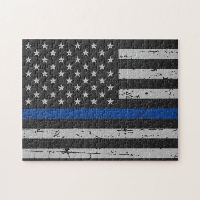 Thin Blue Line - Police Officer - American Flag Jigsaw Puzzle (Horizontal)