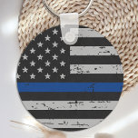 Thin Blue Line - Police Officer - American Flag Key Ring<br><div class="desc">Show your support and pride for our Police with this Thin Blue Line Tote Bag - American flag in Police Flag colours ,  distressed design . 
Police Mum - Police Wife Gifts</div>