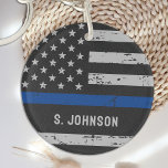 Thin Blue Line - Police Officer - American Flag Key Ring<br><div class="desc">Show your support and pride for our Police with this Thin Blue Line Tote Bag - American flag in Police Flag colours ,  distressed design . 
Police Mum - Police Wife Gifts</div>
