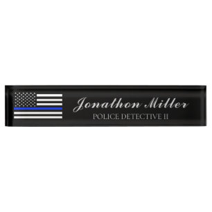 Thin Blue Line Police Officer American Flag Nameplate