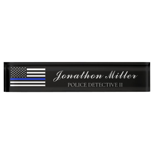 Thin Blue Line Police Officer American Flag Nameplate (Front)