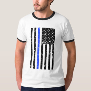 Thin Blue Line - Police Officer - Distressed Flag T-Shirt